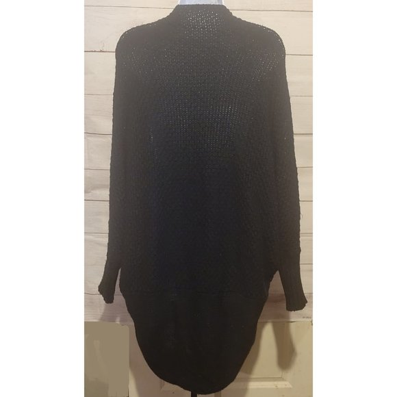 Black Woven Flowy Waterfall Sweater - Extra Long - Picture 11 of 15